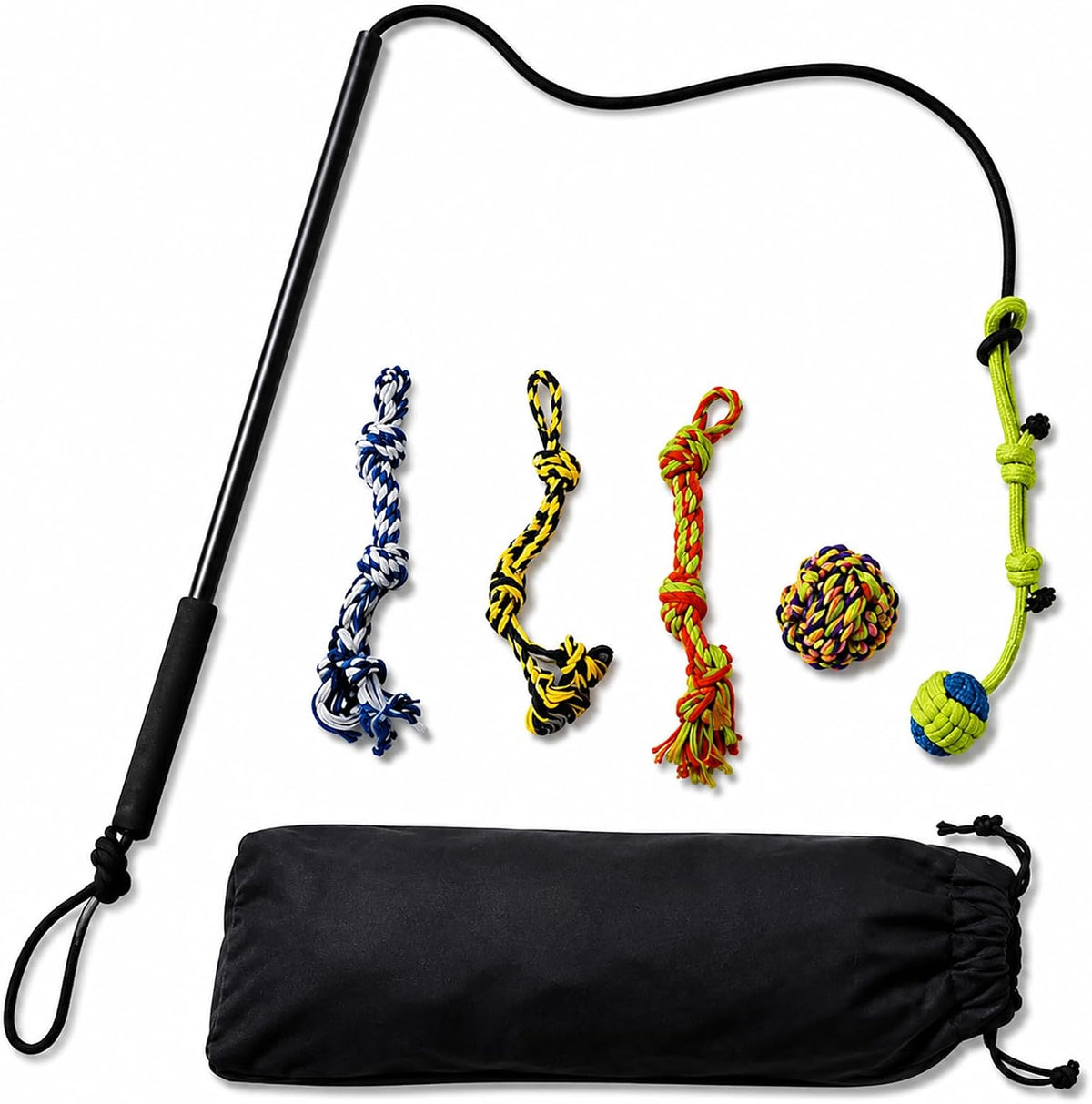 Foldable Flirt Pole Dog Toy for Small and Medium Dogs, 5-In-1 Play Set