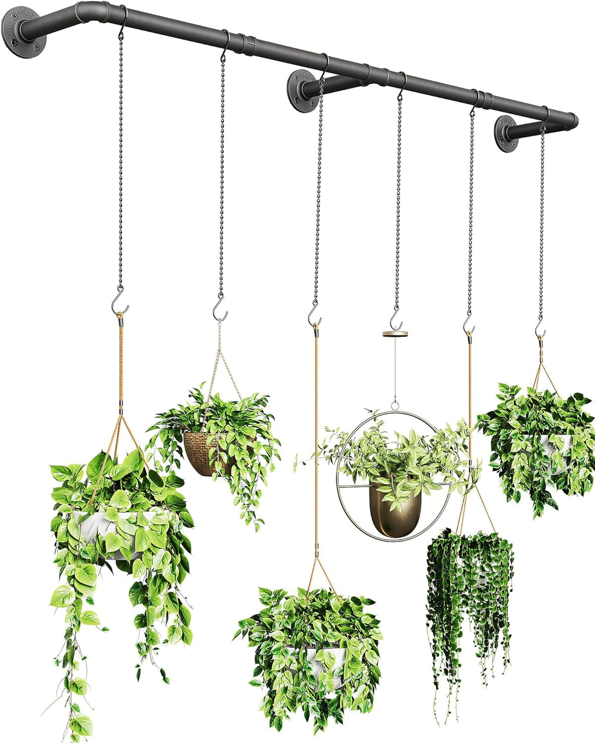 SOFITORG 65.7" Metal Plant Hanging Rod with 6 Chains, Pots Not Included