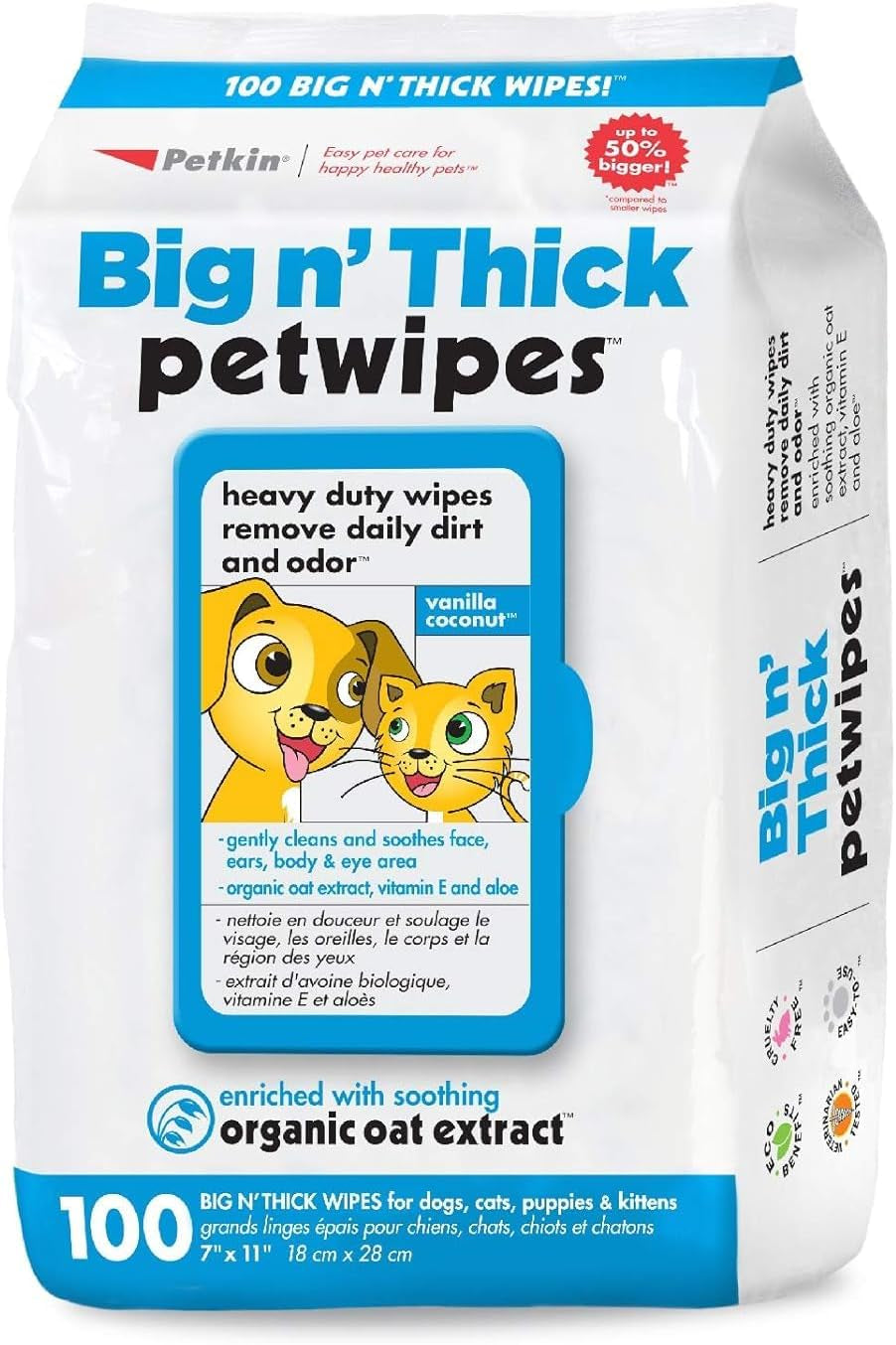 Petkin Big N' Thick Petwipes 100 Ct