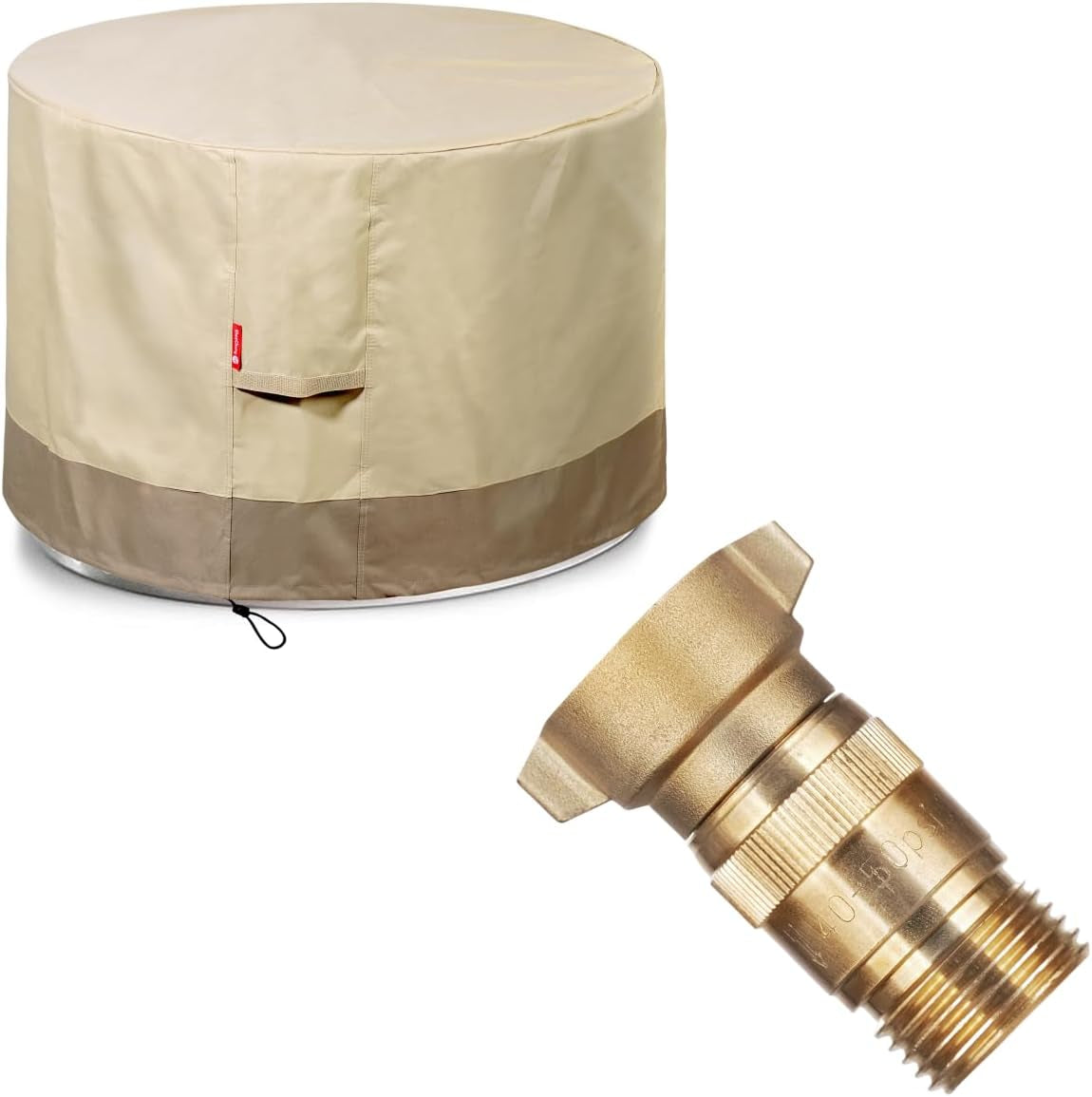 Round Gas Fire Pit/Table Cover and RV Water Filter 2 Pack with Flexibel Hose Protector, Fits 30",32",33",34",35" and 36" Firepit/Bowl Cover,36" Dia X 24" H Beige
