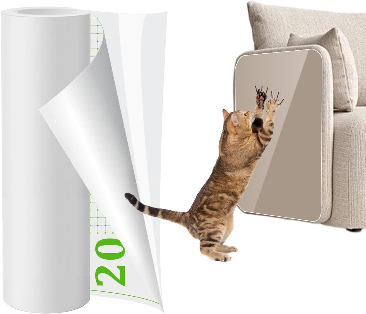 Anti Cat Scratch Furniture Protector, Single-Sided Sticky Couch Protector for Cats, Flexible Couch Corner Guard under Cats Claw, Cat Scratch Deterrent Tape