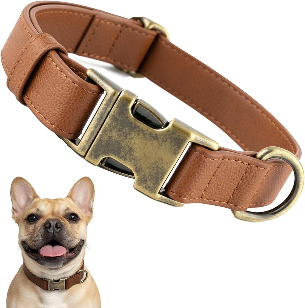 B&F Dog Collar for Small Dogs Silicone Leather Dog Collars Soft Flexible Waterproof Odor-Proof Durable Thick Classic Adjustable Pet Puppy Collar (Brown, Small (11-15.5" Neck))