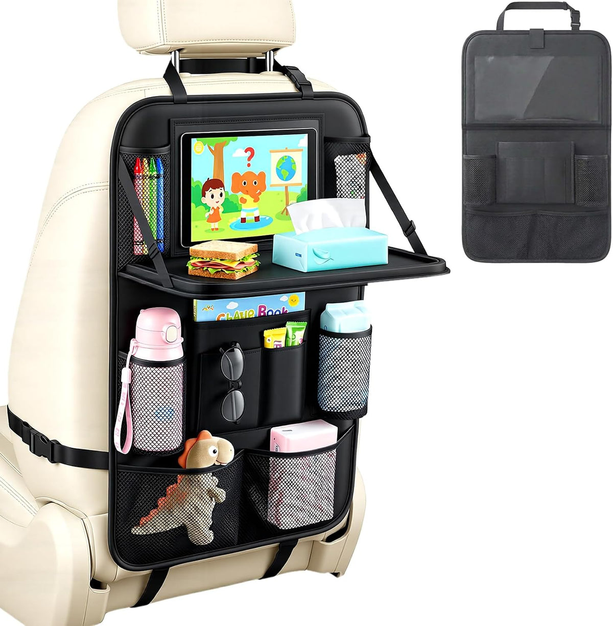 Car Backseat Organizer with Table Tray, Touchable Tablet Holder