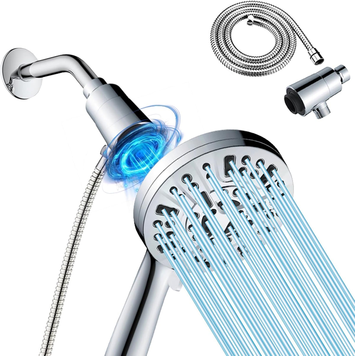 High Pressure Shower Head with Magnetic Back Fixed Base Design,Handheld Showerhead with Hose Set Stainless Steel 59 Inches/5 Ft 10-Setting 5 Inches Large Face,Chrome Finish (Silver)