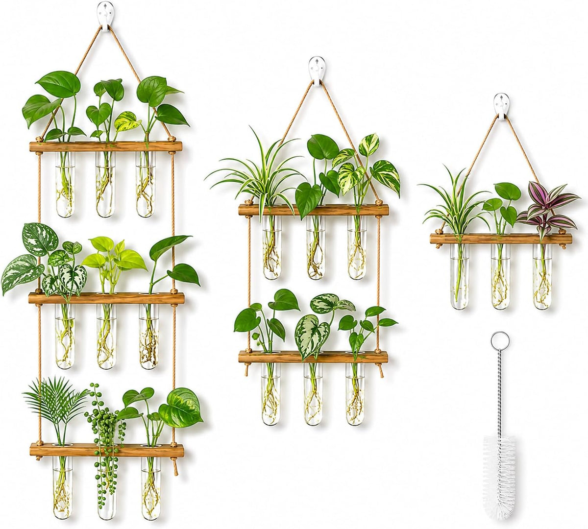 Leumoi 3Pcs Hanging Propagation Station, Vertical 18 Glass Test Tubes