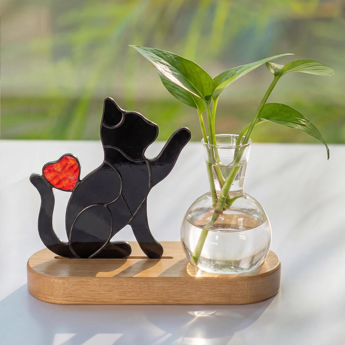 Hewory Handmade Cat Planter: Black Stained Glass Propagation Stations