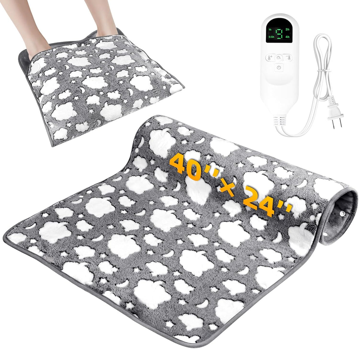 2-In-1 Heating Pads Large for Back Pain 40"X24", Foot Warmers for Feet XXXL Electric Heat Pad for Period Cramps & Full Body, 4 Timer Auto Shut Off(Max 4H)/9 Heat/10Ft Cord Heating Blanket,Grey
