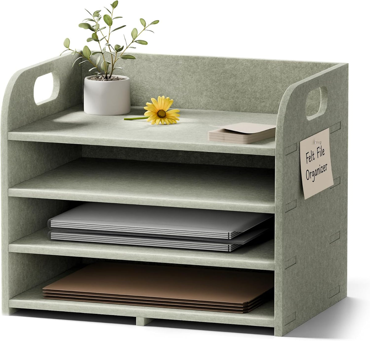 4-Tier Felt File Organizer with Carry Handles, Sage