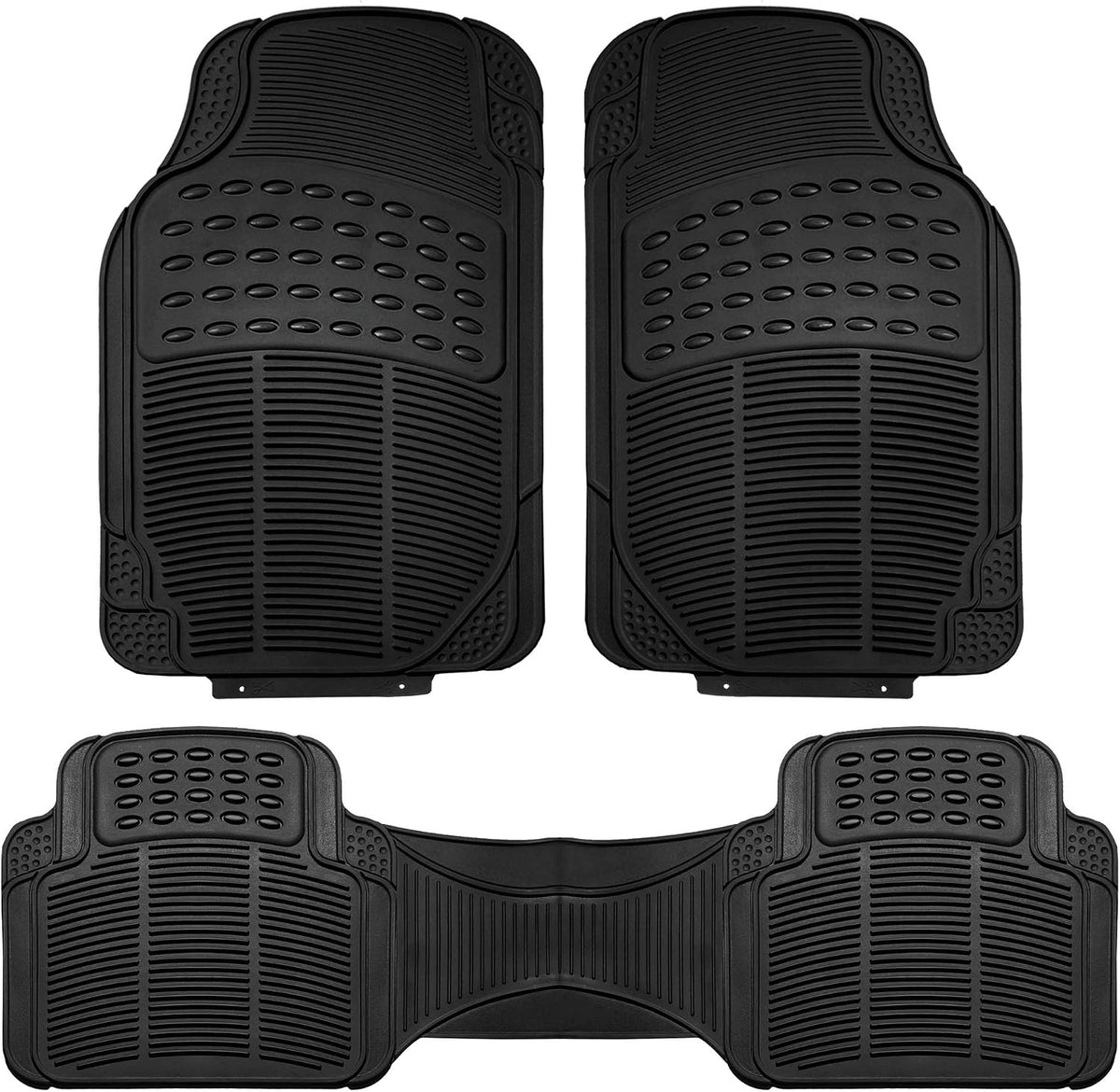 FH Group Automotive Floor Mats Solid Climaproof for All Weather Protection Universal Fit Trimmable Heavy Duty Fits Most Cars, Suvs, and Trucks, 3Pc Full Set Black