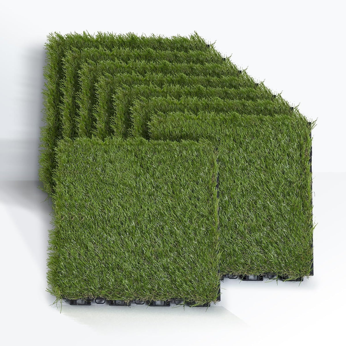 Artificial Grass Turf Tile 12"X12" Synthetic Turf Grass Self-Draining Interlocking Deck Tiles Fake Grass Decor for Balcony & Patio Indoor & Outdoor Pet Areas (8-Pack)