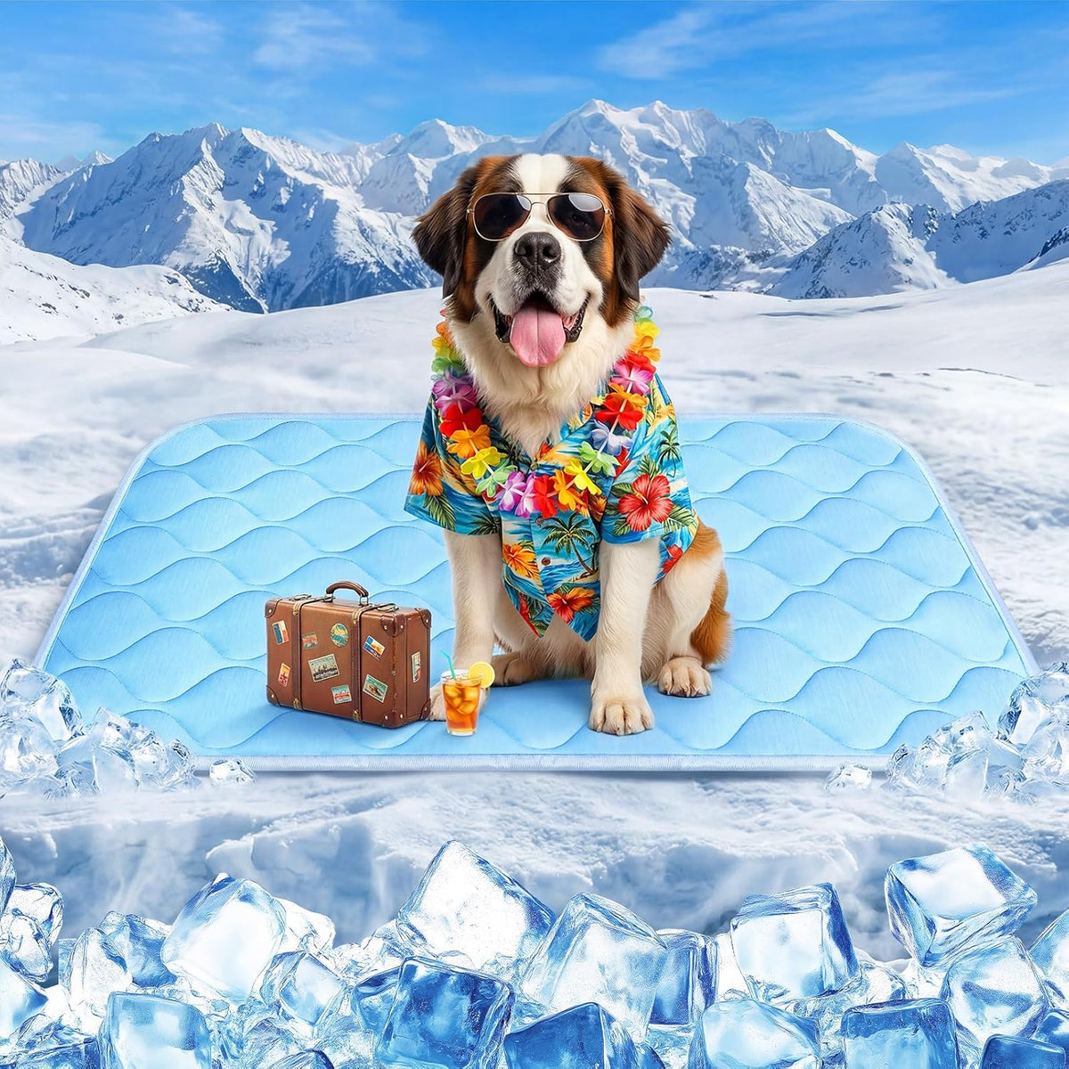 Cooling Mat for Dogs Extra Large 43" X 31", Cooling Pet Bed Outdoor & Indoor Use W Ice Silk Fabric, Summer Cool Pad for Dogs, Non-Slip Washable Pet Blanket for Crate Kennel Travel (Cryo Ice Blue)