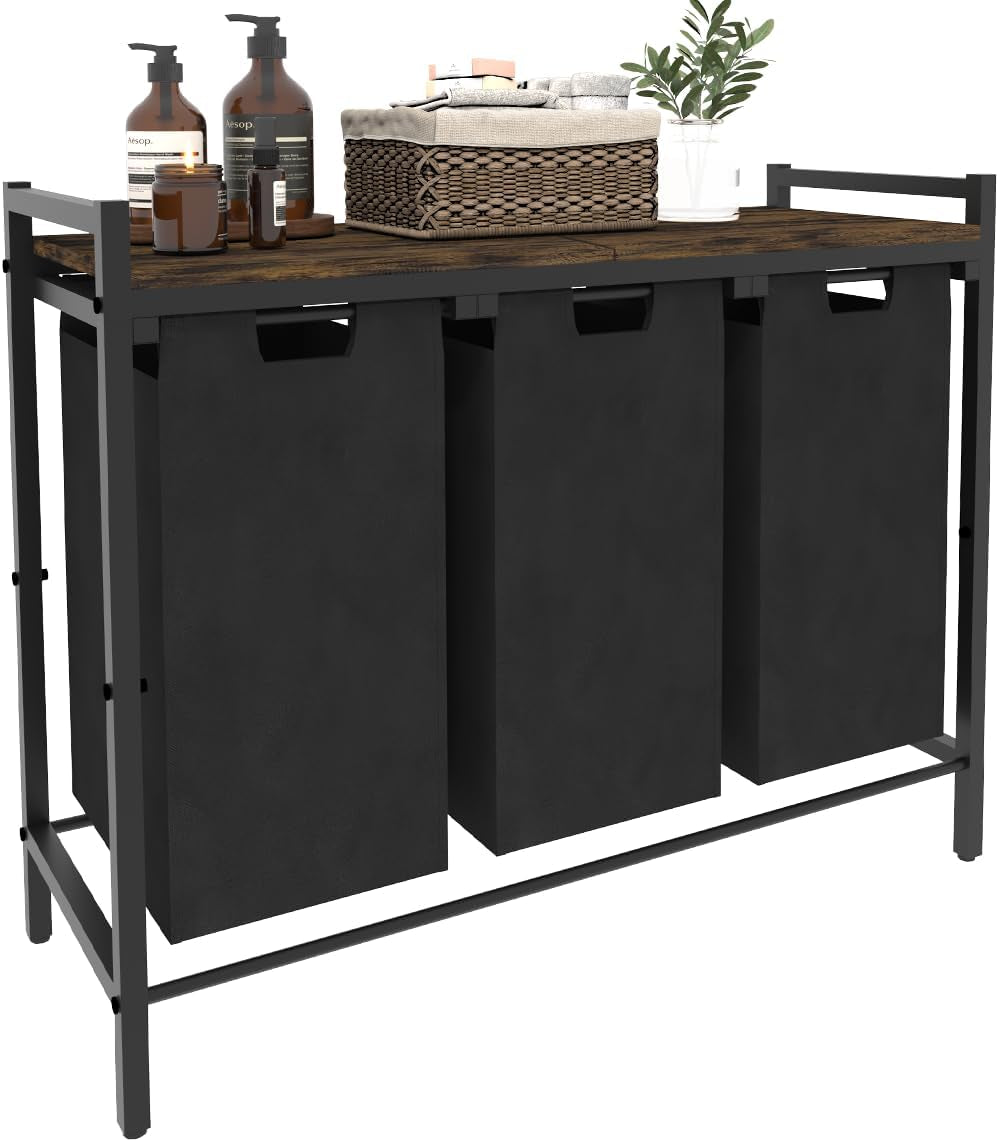 10 X 3 Gal Large Laundry Hamper, Rustic Brown and Black