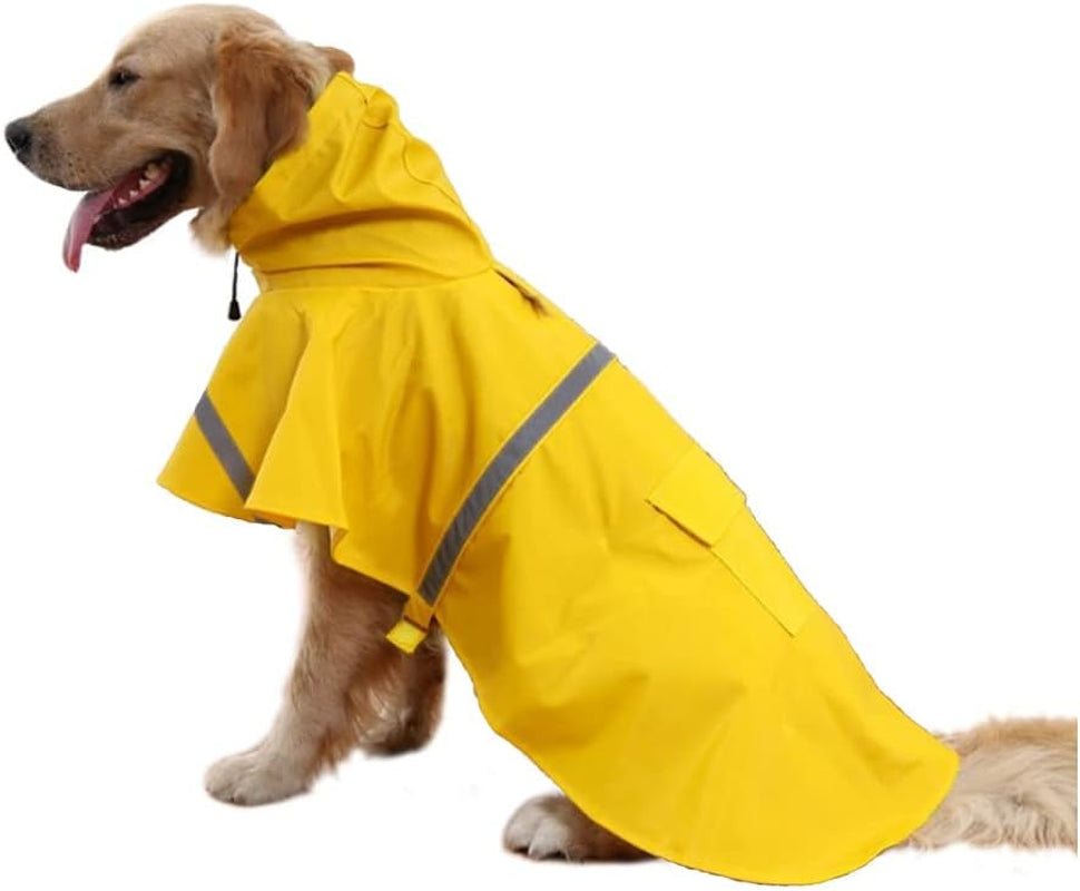 Mikayoo Large Dog Raincoat Adjustable Pet Waterproof Clothes Lightweight Rain Jacket Poncho Hoodies with Strip Reflective(Yellow,Xxl)