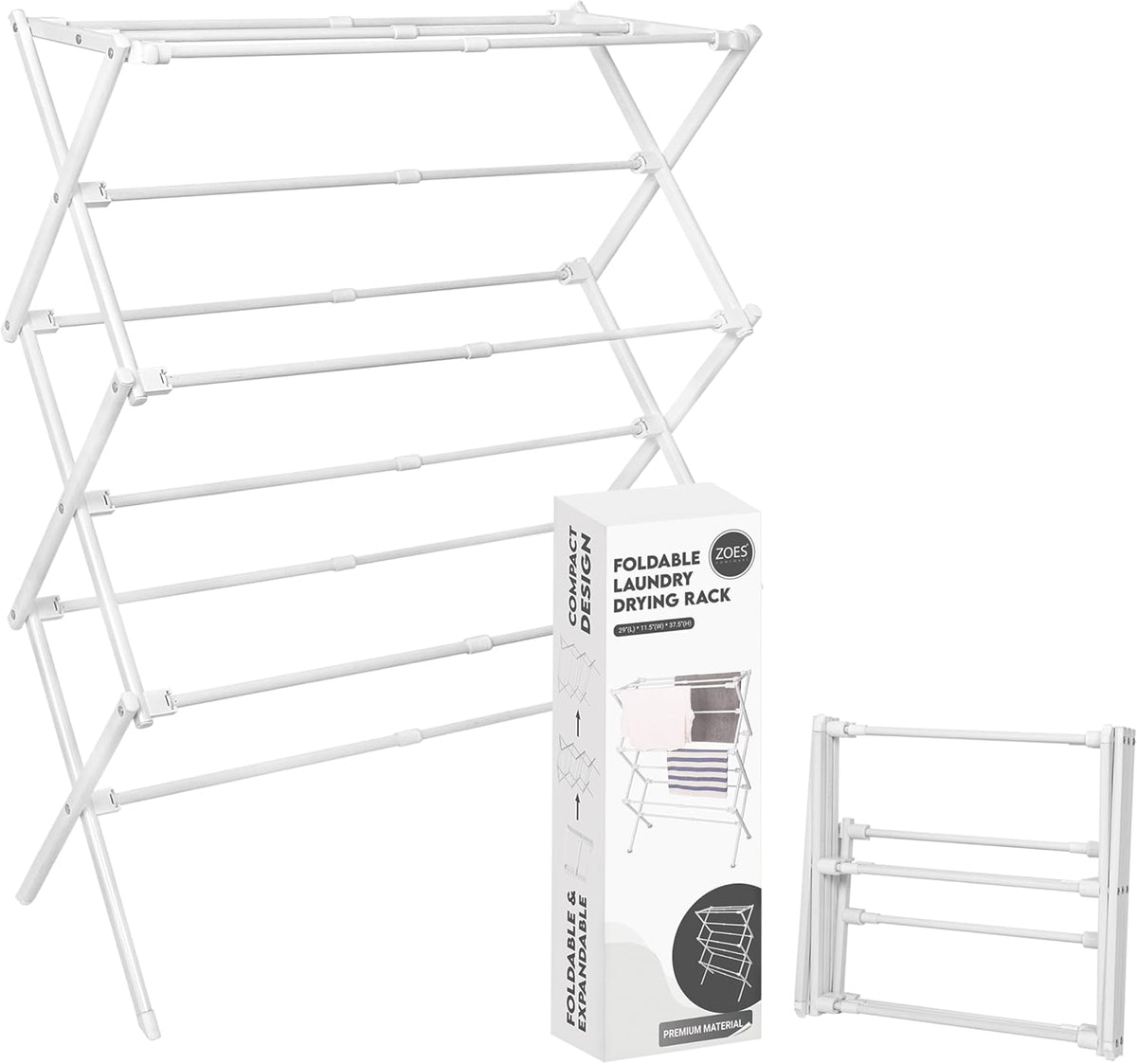 ZOES HOMEWARE 2026 Enhanced Clothes Drying Rack | Foldable Drying Rack Clothing for Laundry | Small Collapsible Portable Dryers for Laundry | Use for Indoor & Outdoor | White 37.5"X29"X12"