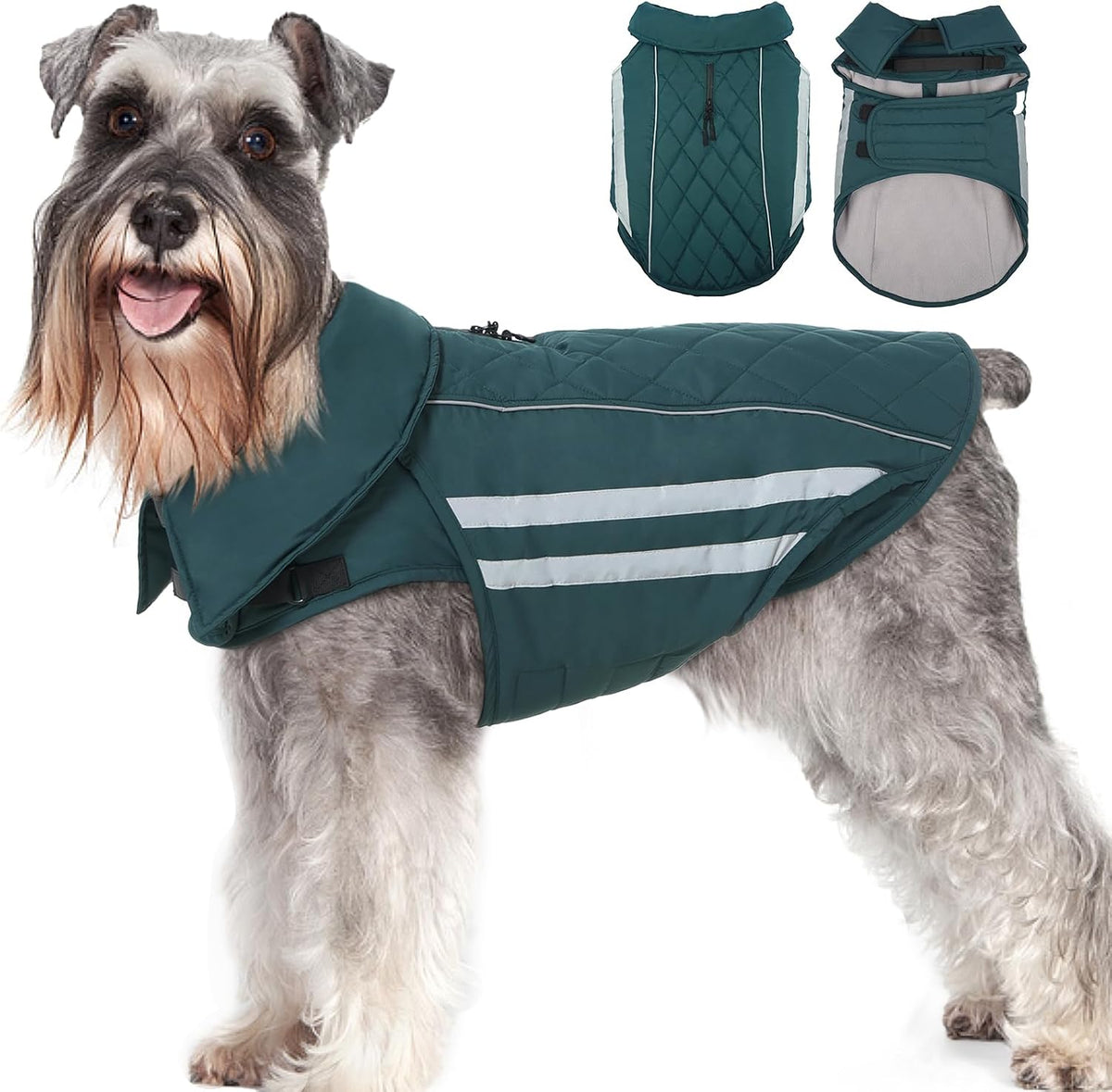 Dog Coat for Large Dogs Waterproof Winter Jacket with Harness Hole Turtleneck Hook & Loop Snowsuit Warm Fleece Dog Jacket for Cold Weather Windproof, Green XL