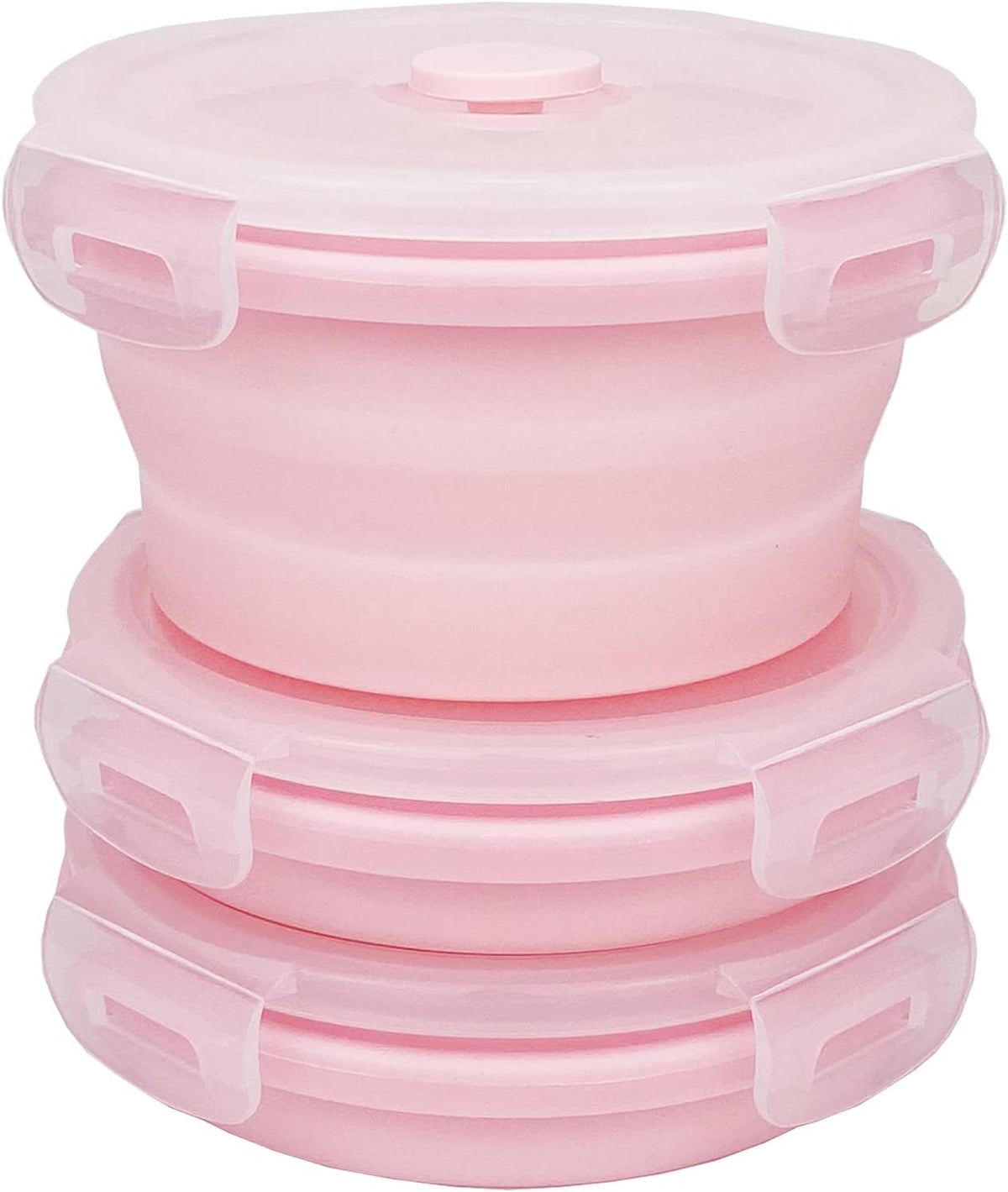 Ccyanzi 3Piece round Collapsible Bowl with Lids, Silicone Food Storage Containers, Microwave & Freezer Safe, Space Saving for Kitchen Cabinet and Camping Backpack,(Pink)