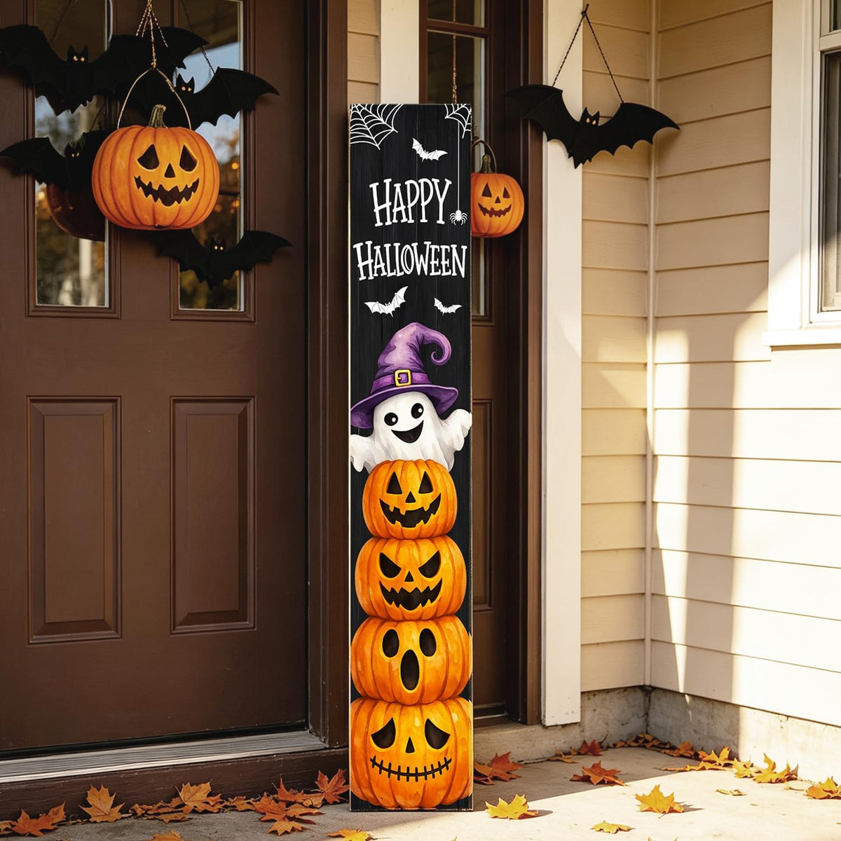 Halloween Welcome Sign for Porch, 47"X7.8" Ghost Pumpkin Front Door Decor