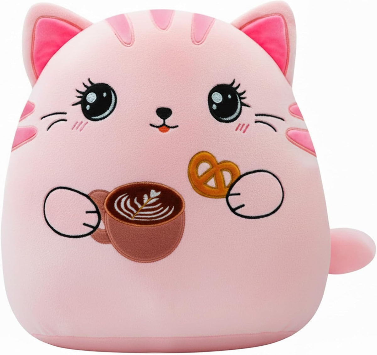 Cat Plush Cushion Body Pillow - 14 Inch Cute Cat Stuffed Animal Cuddle Throw Pillow with Coffee Cookie for Sofa Bed Giant Cat Animal Body Pillow for Adult Kids Animal Plush Cushion