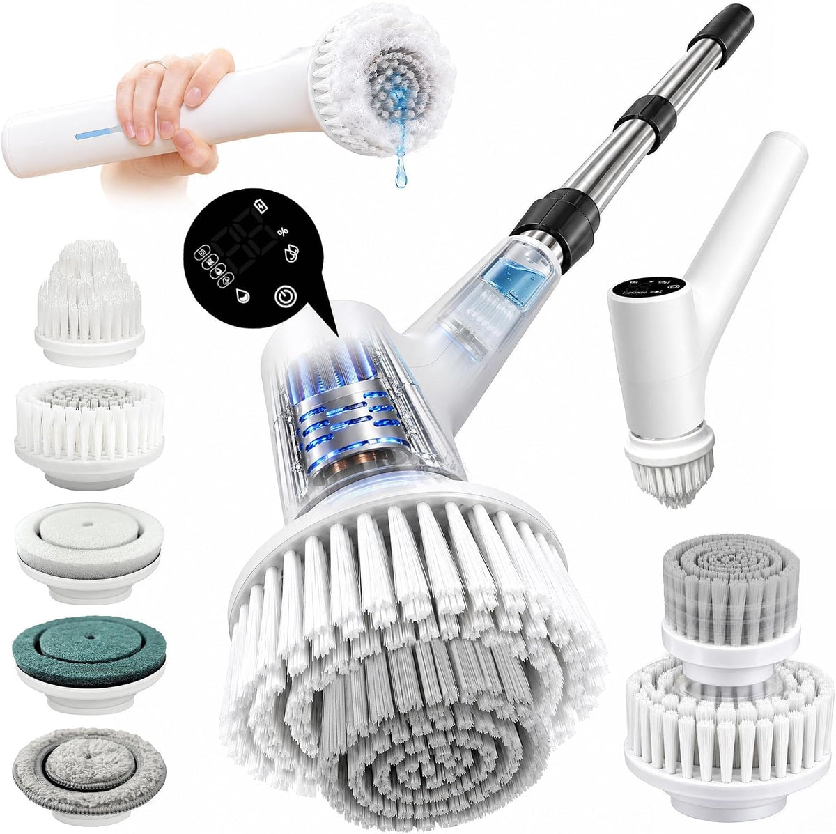 Electric Spin Scrubber with Soap Dispenser Stable Dual-Brush Cleaning