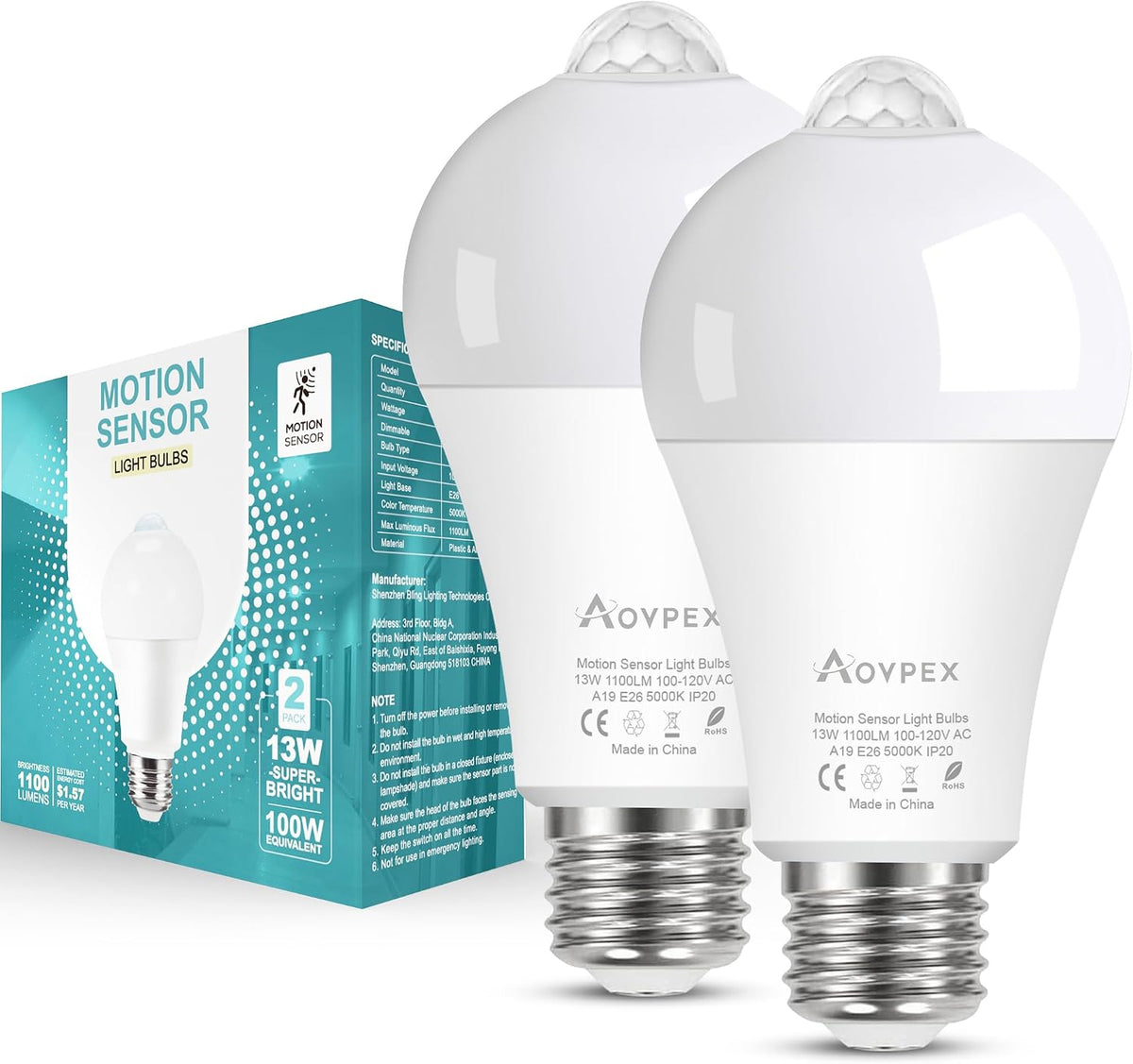 Motion Sensor Light Bulbs,Dusk to Dawn,100W Equivalent,Daylight,Plug & Play