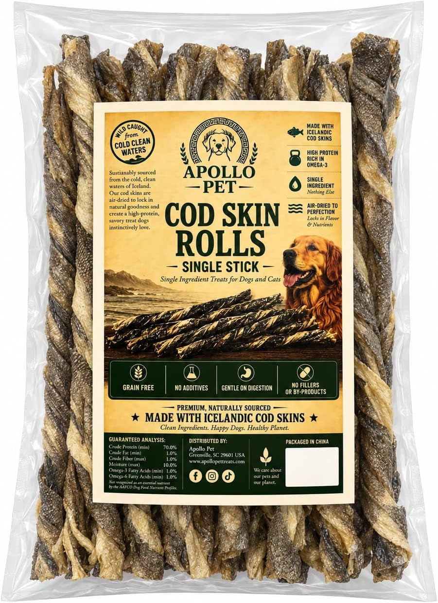 Cod Skins for Dogs - Dried Icelandic Codfish Skins Snacks for Pets - 16 Oz