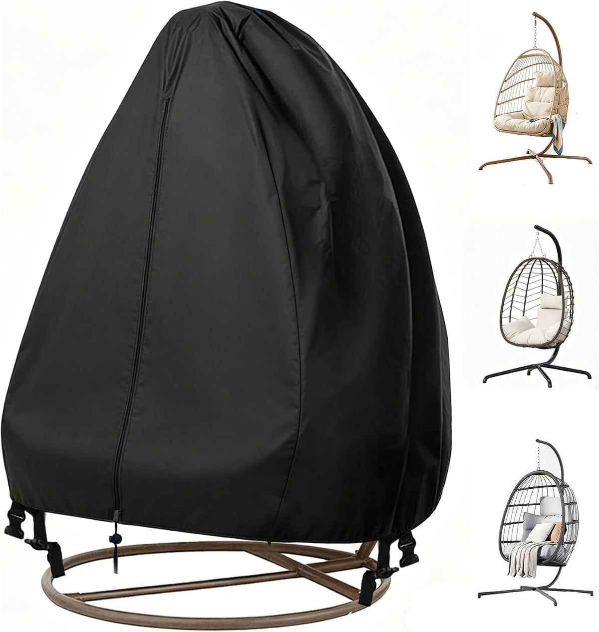 Patio Egg Chair Covers, Black, 75" X 45", 1 Pack
