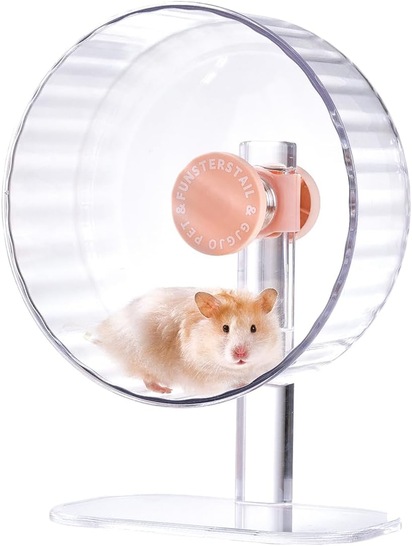 Super Silent Hamster Wheel 12 Inch, Magnetic Running Wheel, Adjustable Stand Hamsters Exercise Wheels, High-Transparency PC Material (Peach Pink)