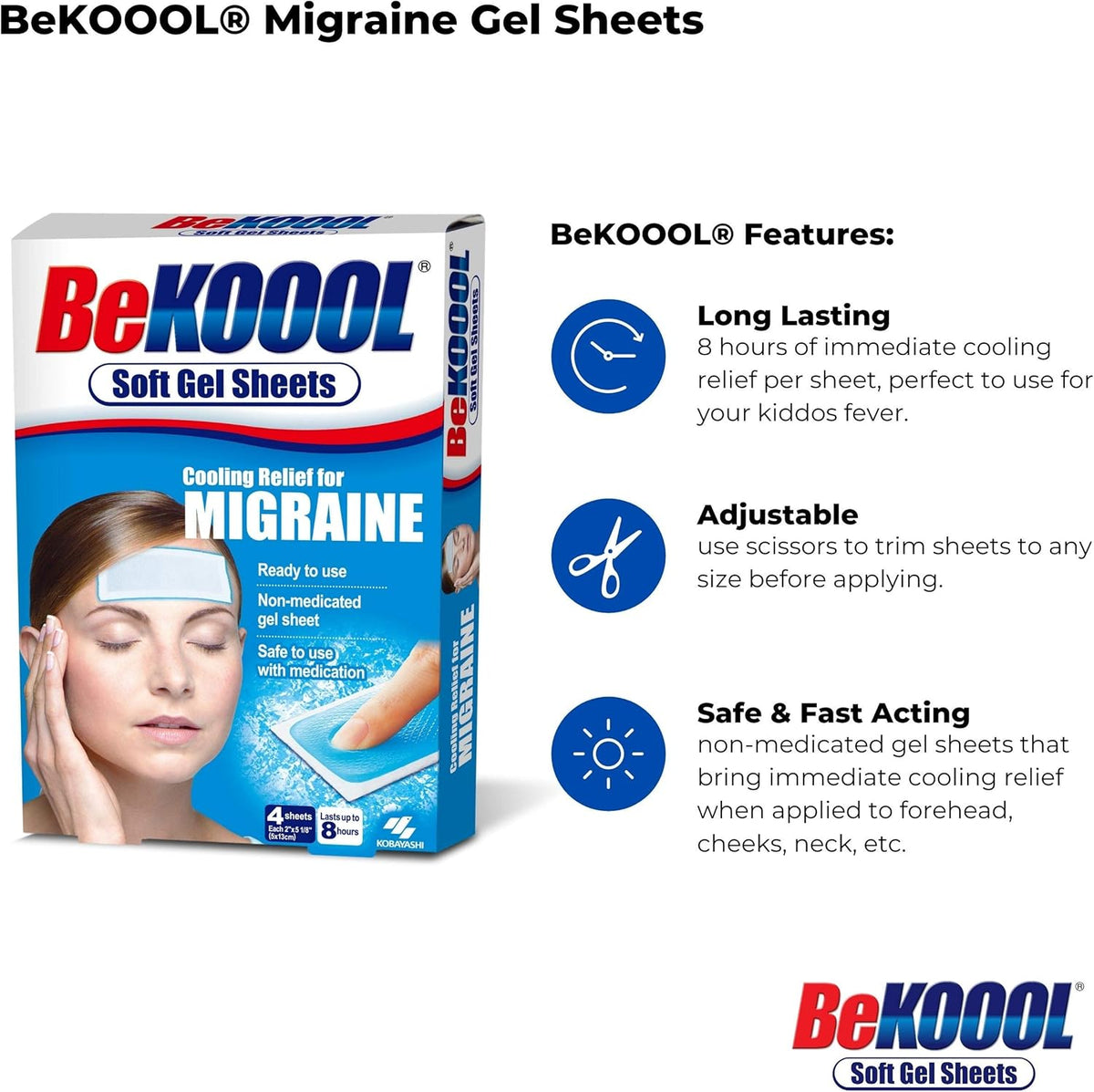 Bekoool Migraine Gel Sheets - 4 Count (Pack of 4)