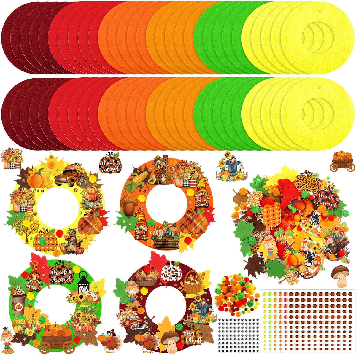 Moucuny 470 Pcs Fall Craft Kits DIY Wreath Craft, 6 Color Wreath, Fresh