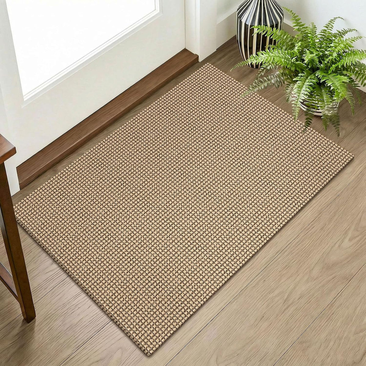 KOZYFLY Indoor Door Mat 2X3 Ft Small Area Rugs Washable Front Door Mat Non Slip Rubber Backed Entryway Rug Cotton Entrance Doormat for Front Porch Bathroom Kitchen Bedroom, Orange Beige/Tan/Brown