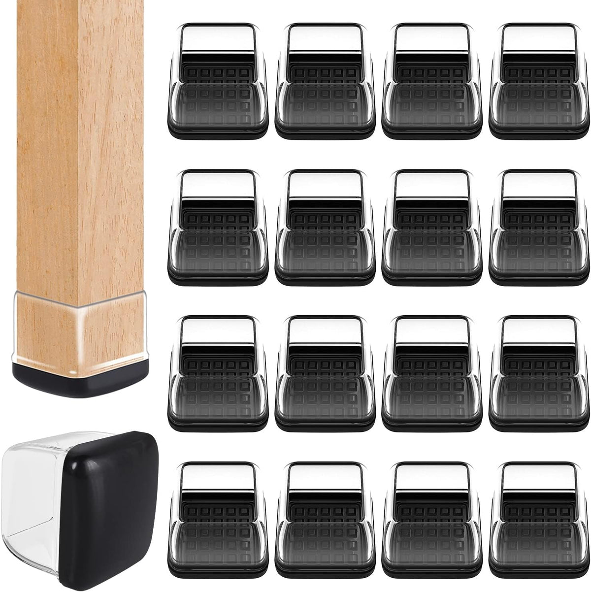 Ezprotekt Chair Leg Sliders for Carpet, 24 Pcs Square Chair Glides for Carpet, Carpet Furniture Pads Stool Leg Protectors Caps, Carpet Furniture Glides Quickly and Easily (L Fit:1" - 1.4")