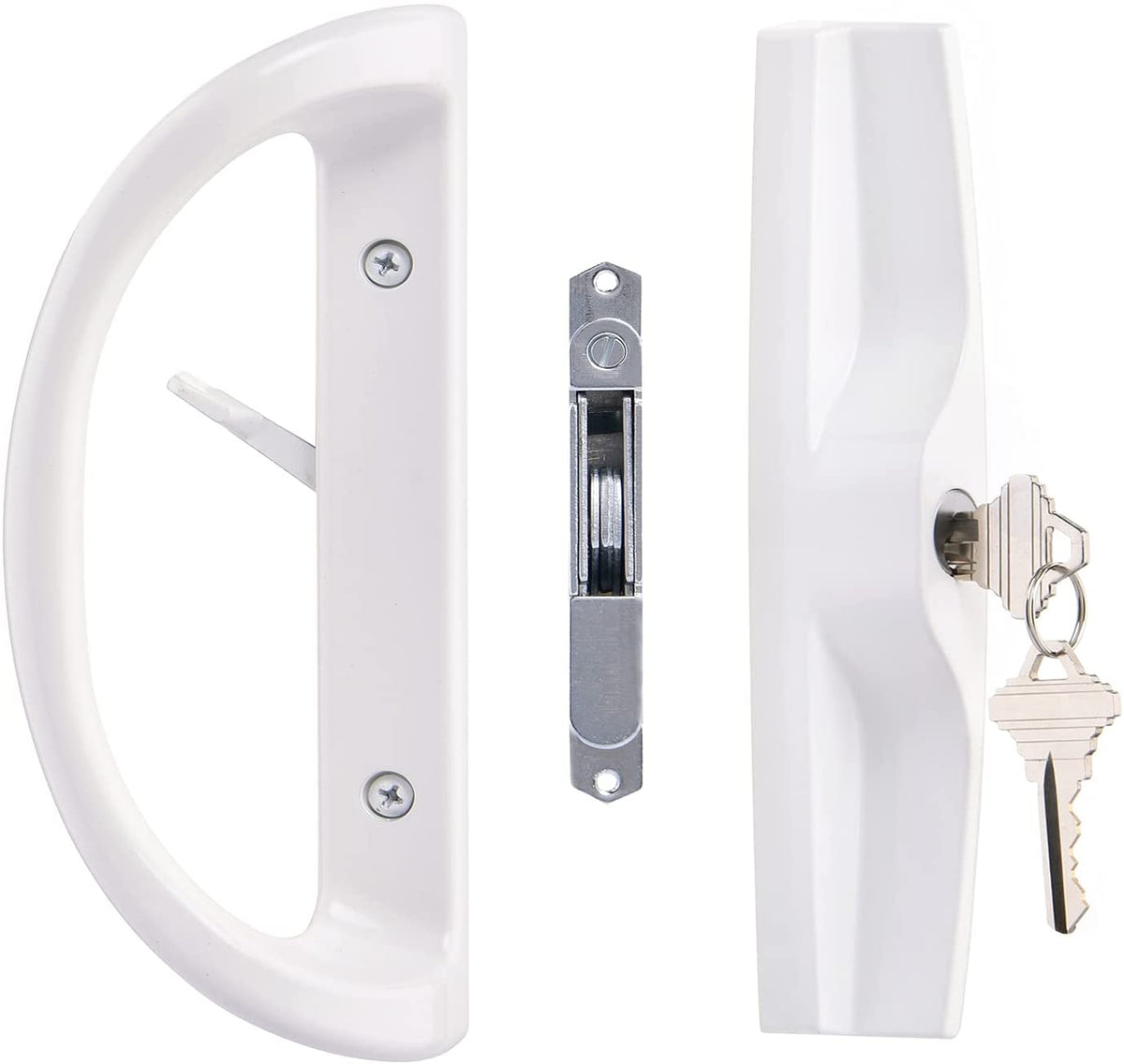 Sliding Patio Door Handle Set with Key Cylinder and Mortise Lock, Full Replacement Handle Lock Set Fits Door Thickness from 1-1/2" to 1-3/4", 3-15/16” Screw Hole Spacing, Reversible Design(Non-Handed)