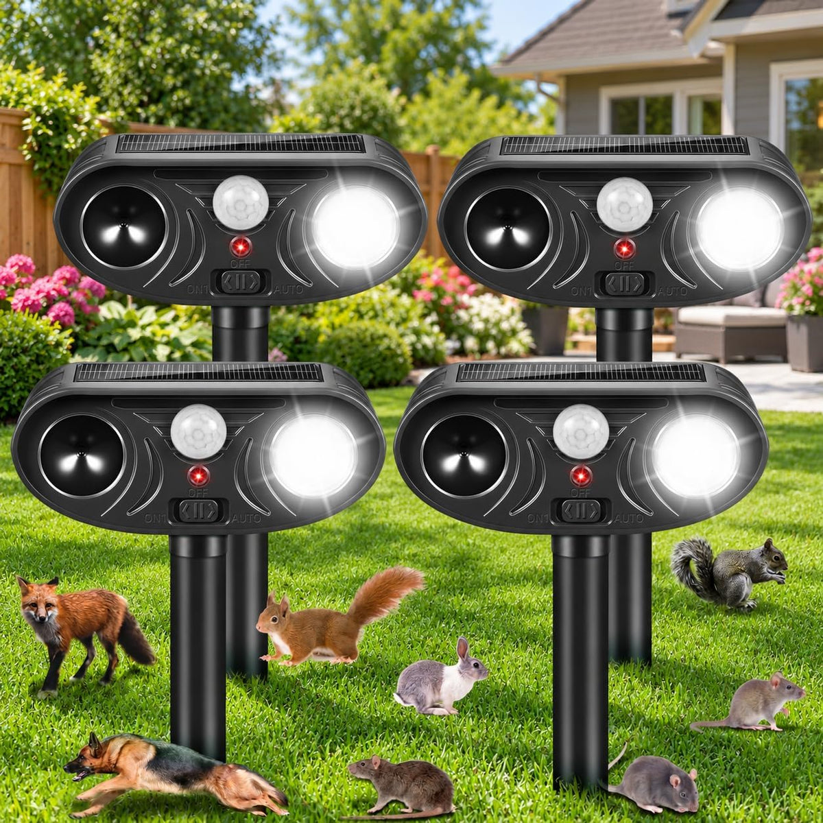 4 PACK Ultrasonic Solar Animal Repellent Outdoor,Cat Repellent Outdoor