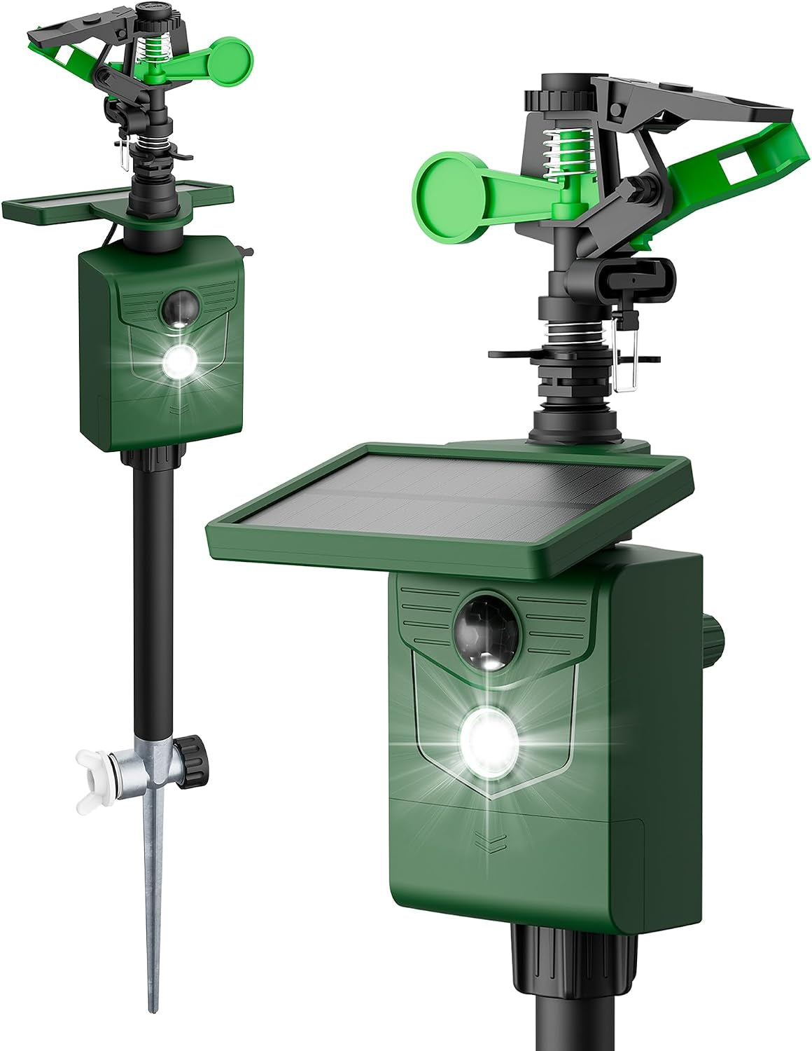 Motion-Activated Sprinkler, Solar Animal Repellent Outdoor - Deer Cat Deterrent with Motion Sensor & Flashing Lights, Protects Yard & Garden from Deer, Cats, Raccoons (2, Deep Green)