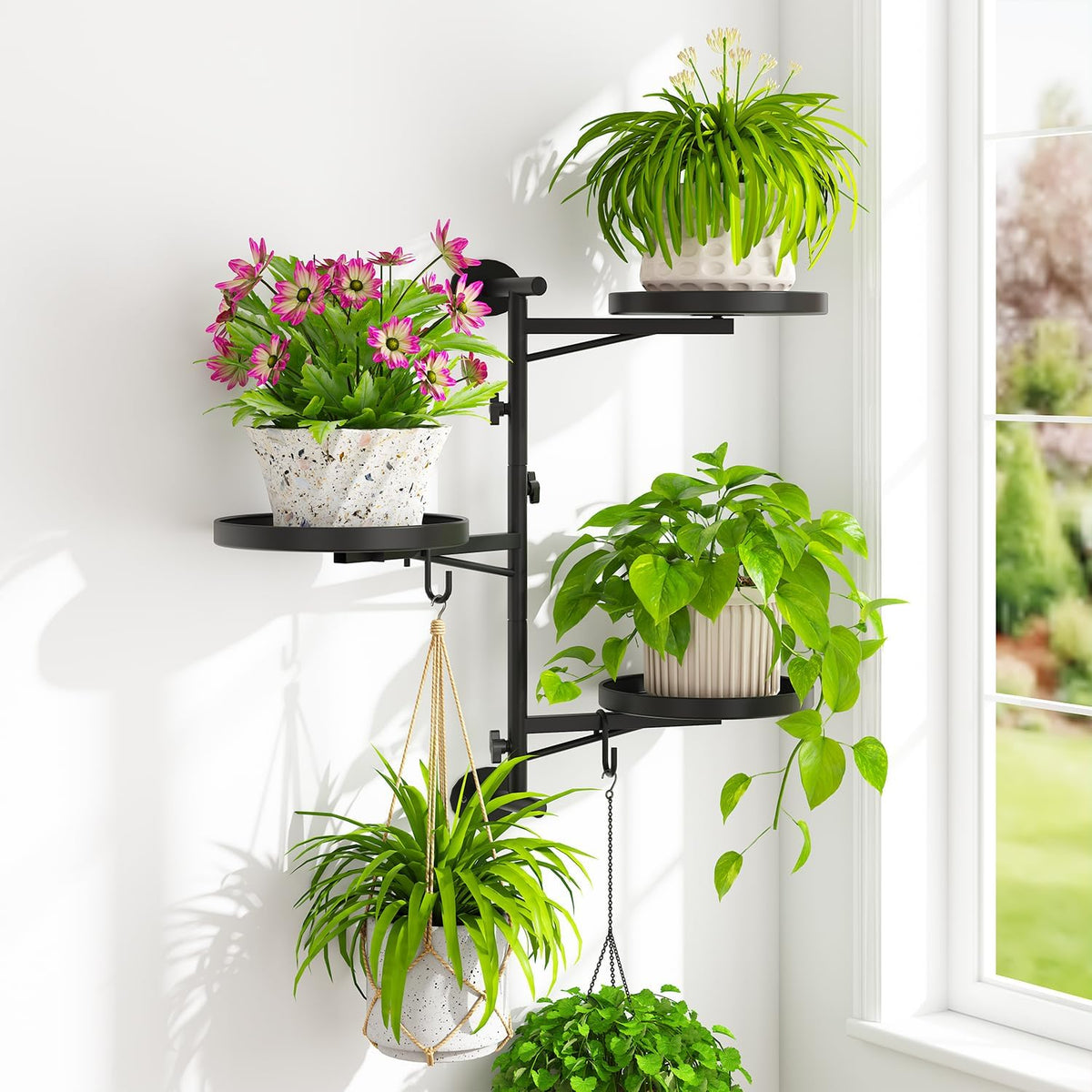 Idavosic.Ly Wall Plant Holder, Rotating Floating Window Shelf, 3-Tier Black