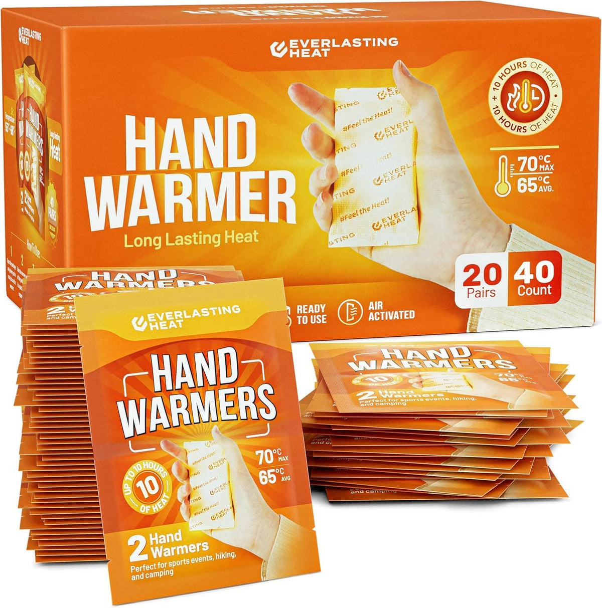 Hand Warmers - up to 10 Hours of Long Lasting Warmth and Hot Hands - Easy Air Activation for Hands, Body and Feet - TSA Approved