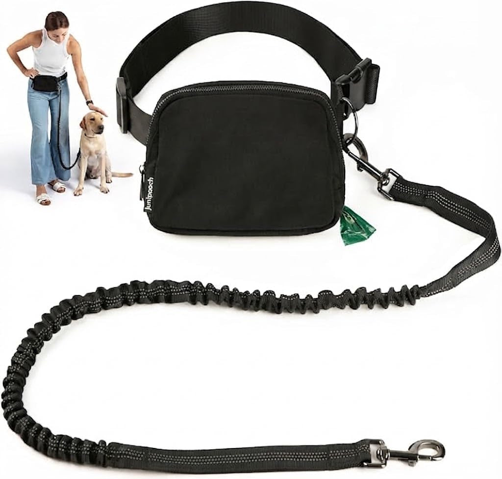 Hands Free Dog Leash with Dog Treat Pouch - Stylish & Trendy Waist Leash for Dog Walking - Wear on Waist or Crossbody - Durable & Detachable - Shock Absorbing - Waste Bag Dispenser - Walk or Run