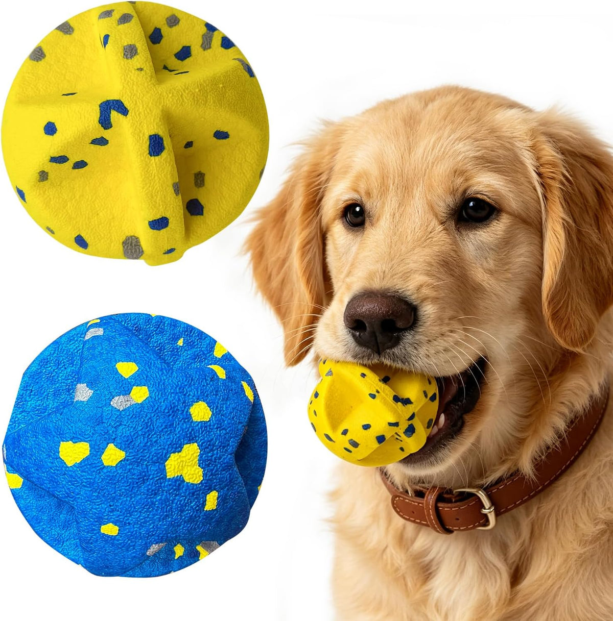 Upgraded Dog Ball 2 Packs, Pet Toys Bouncing Balls for Small Medium Dogs, Solid E-TPU, Active Rolling Fetch Toy for Exercise & Boredom Relief (Yellow + Blue)