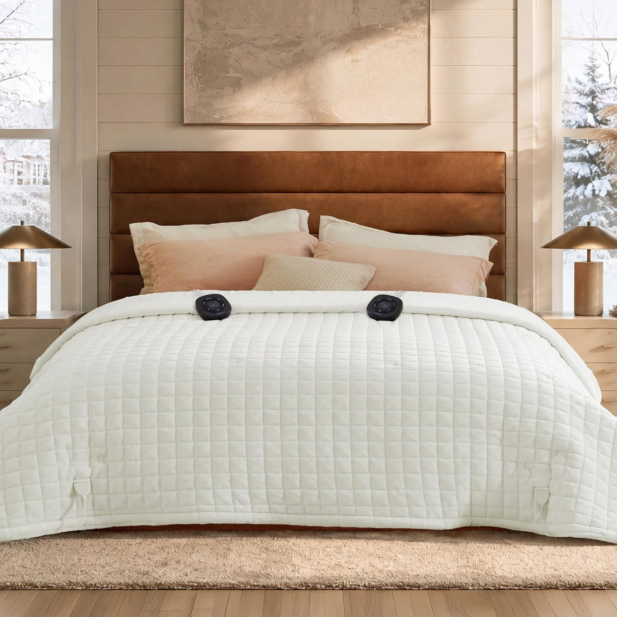 Bedsure Luxury Quilted Heated Blanket Queen, Thick Electric Blanket, Ivory