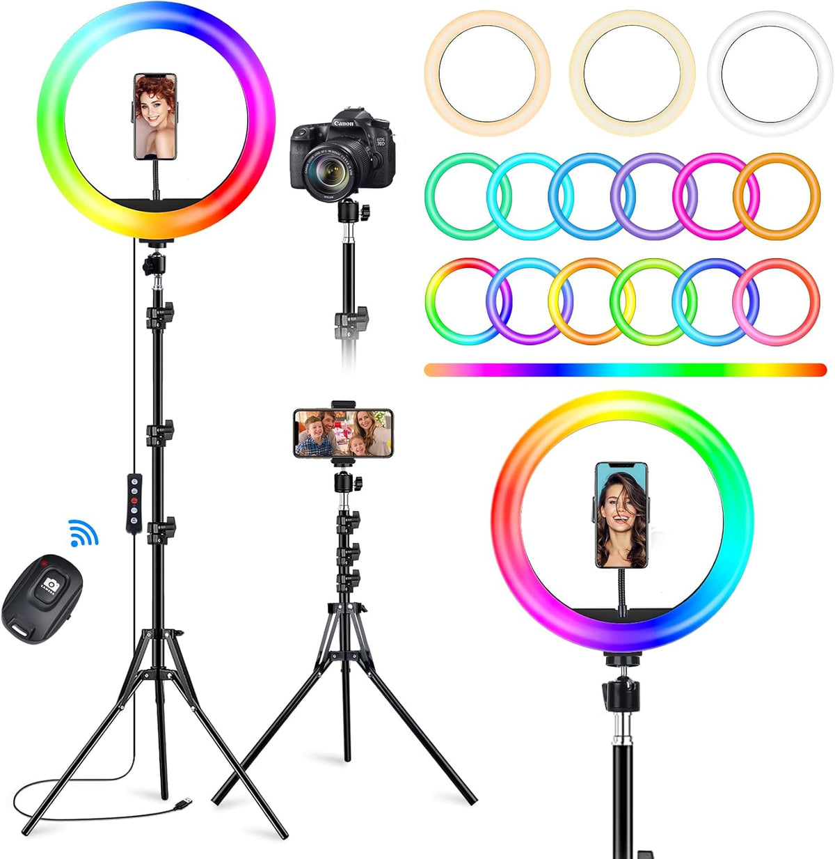 STALLY 10.2" Ring Light with Stand and Phone Holder, 75" Tripod 96 RGB Mode