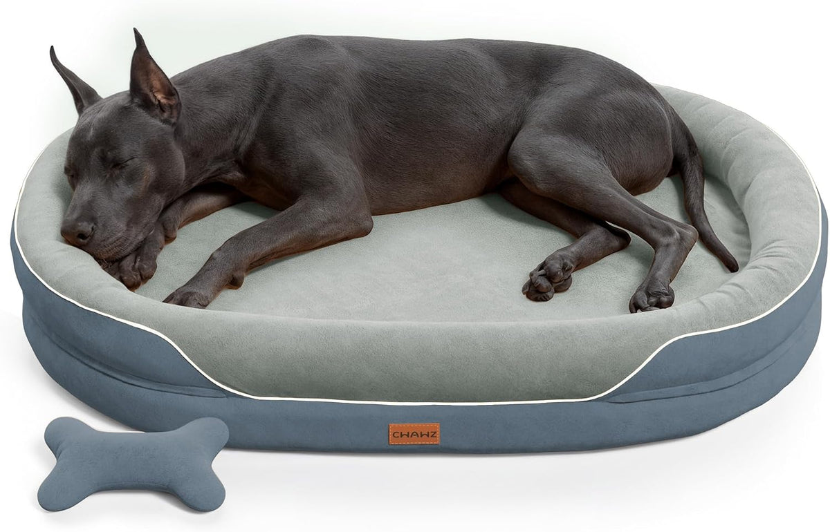 CWAWZ XXL Orthopedic Dog Bed, 53 In. Dog Bed for Large Sized Dogs with Full-Surround Bolsters, Dual-Sided Dog Cooling Beds with Memory Foam, Washable Pet Sofa Couch with Nonslip Bottom, Dark Grey