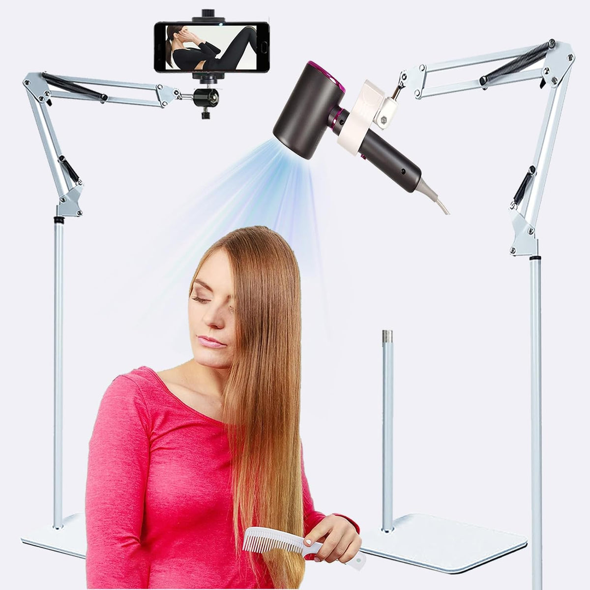 Hair Dryer Stand Holder Rotate Hands Free Hair Dryer Stand Holder,Adjustable Hands Free Blow Dryer Holder,Blow Dryer Stand Hands Free Clip Suitable for 99%