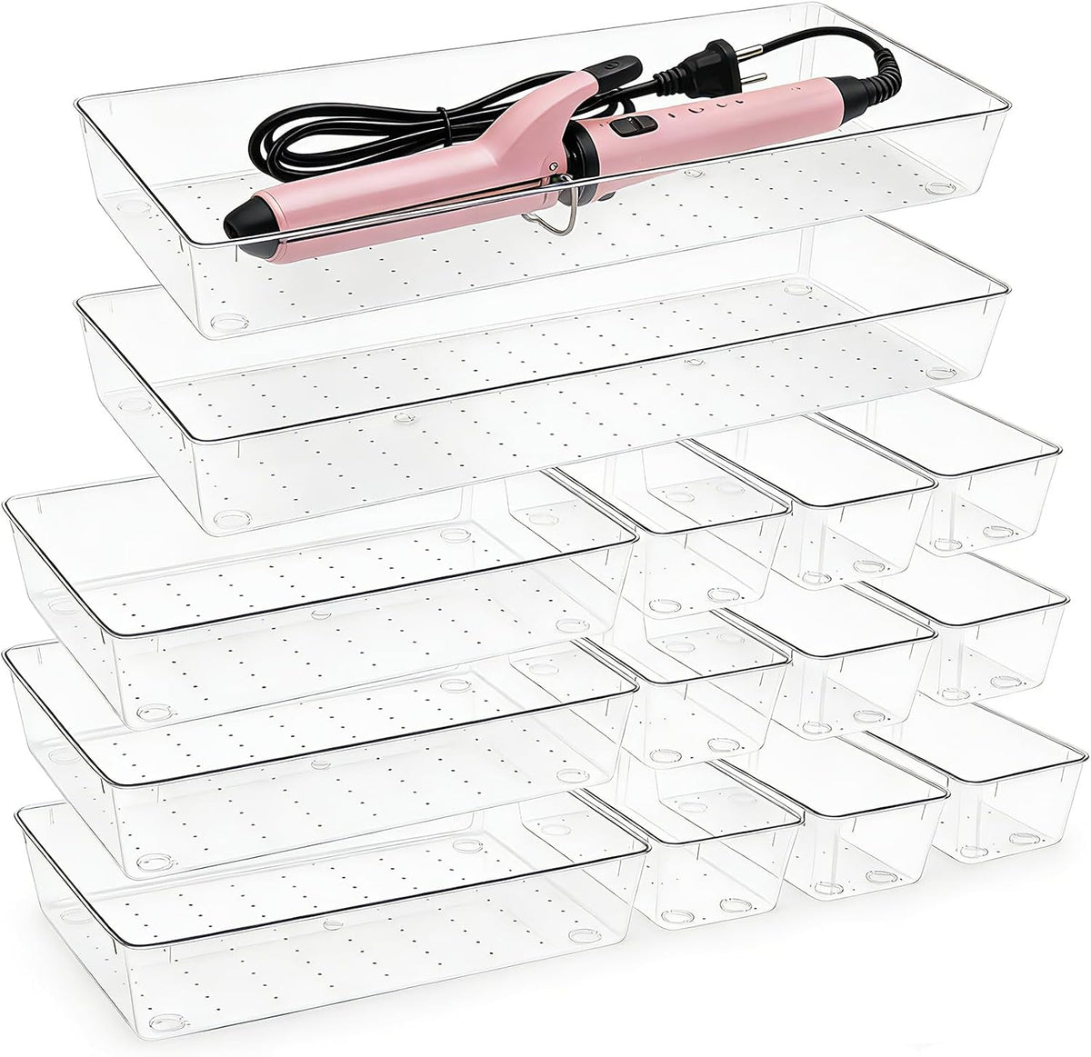 Manalete 14 Pcs Plastic Drawer Organizer with 2 Pcs 15"X6" Vanity Organizer