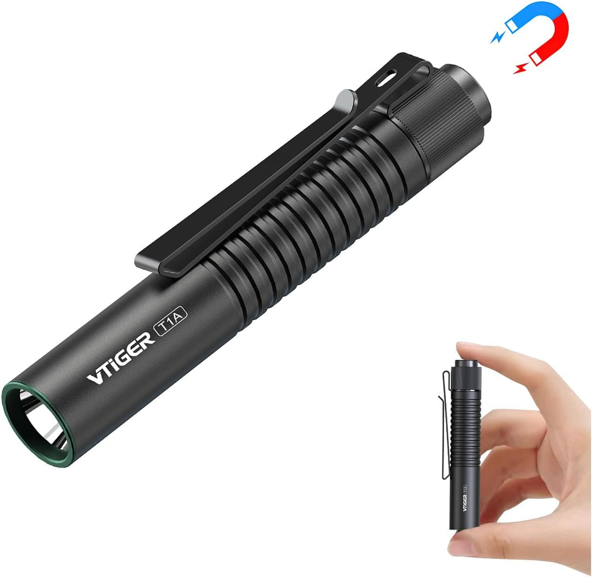 VTIGER T1A Mini Pocket EDC Flashlight with Clip,1300 Lumen Compact AA Rechargeable LED Little Flashlights, Super Bright Tail Switch Small Flash Light with Magnet for Camping,Hiking,Outdoor,Emergency