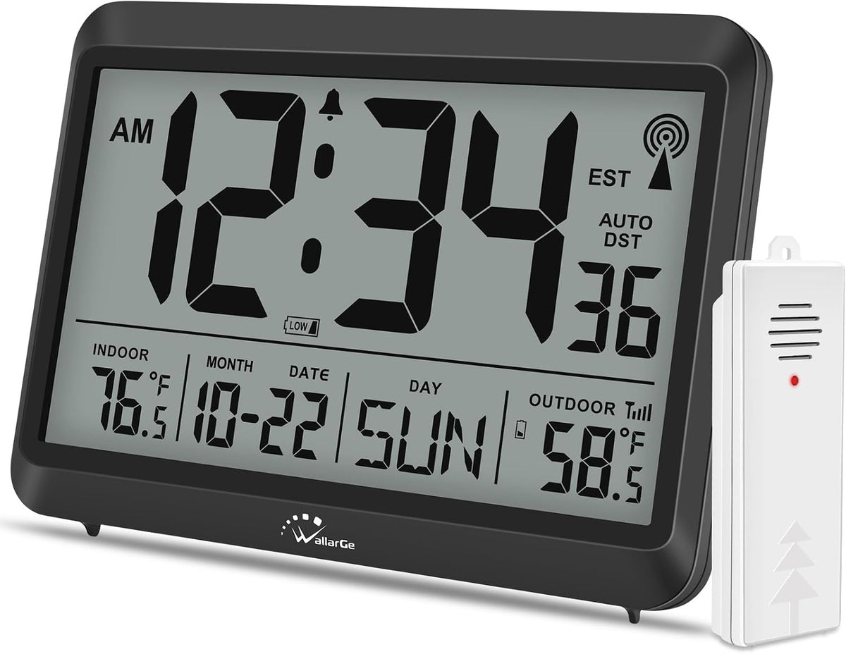 Wallarge 8.5'' Digital Atomic Clock with Indoor Outdoor Temp