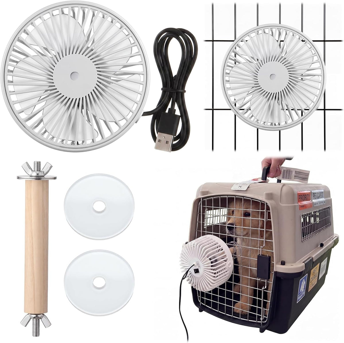 Gerrii Pet Fan for Cage Dog Crate Fan for Cooling Dogs and Other Pets