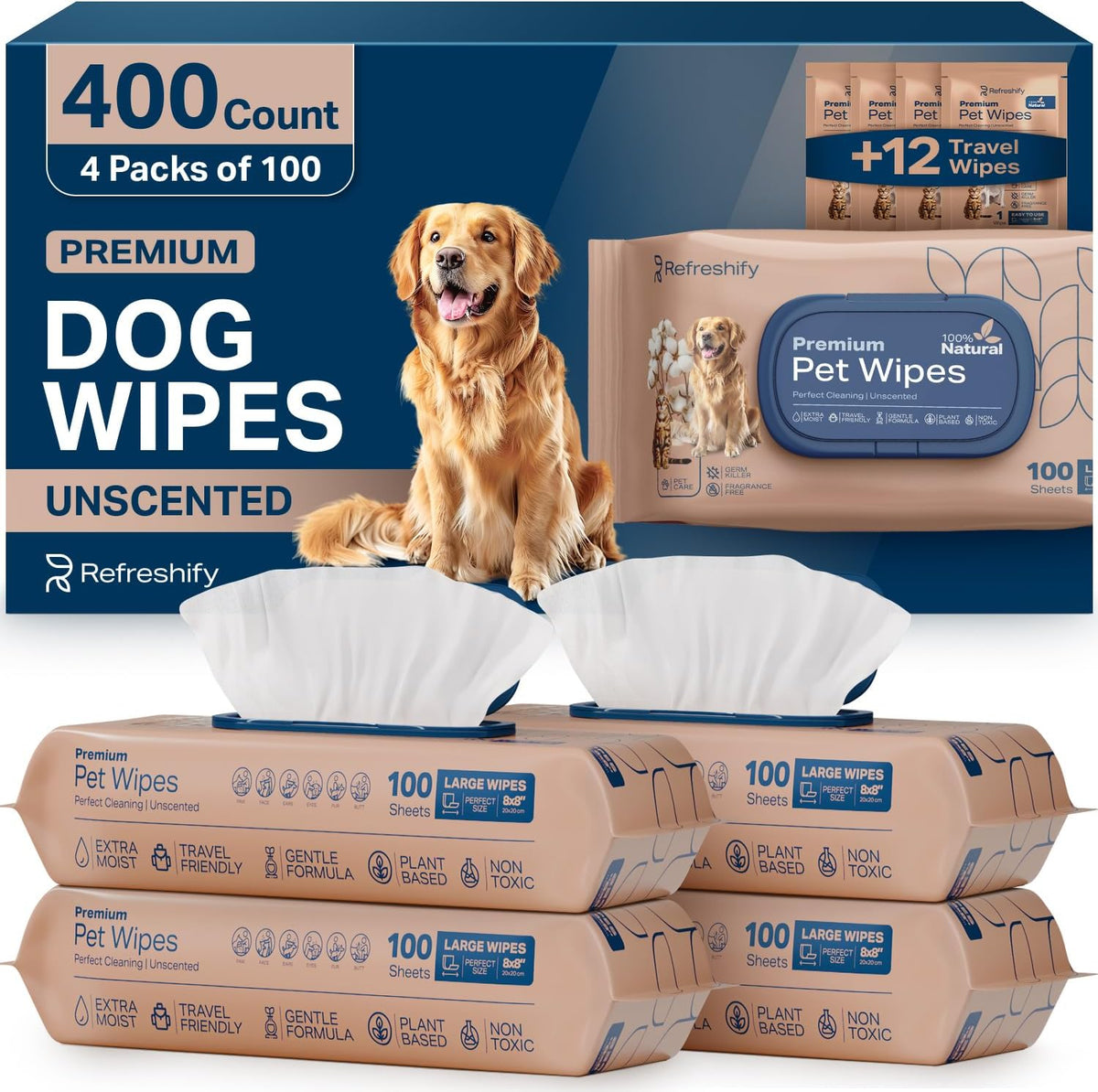 Dog Wipes for Paws and Butt (400 Ct) Unscented Pet Wipes for Dogs and Cats