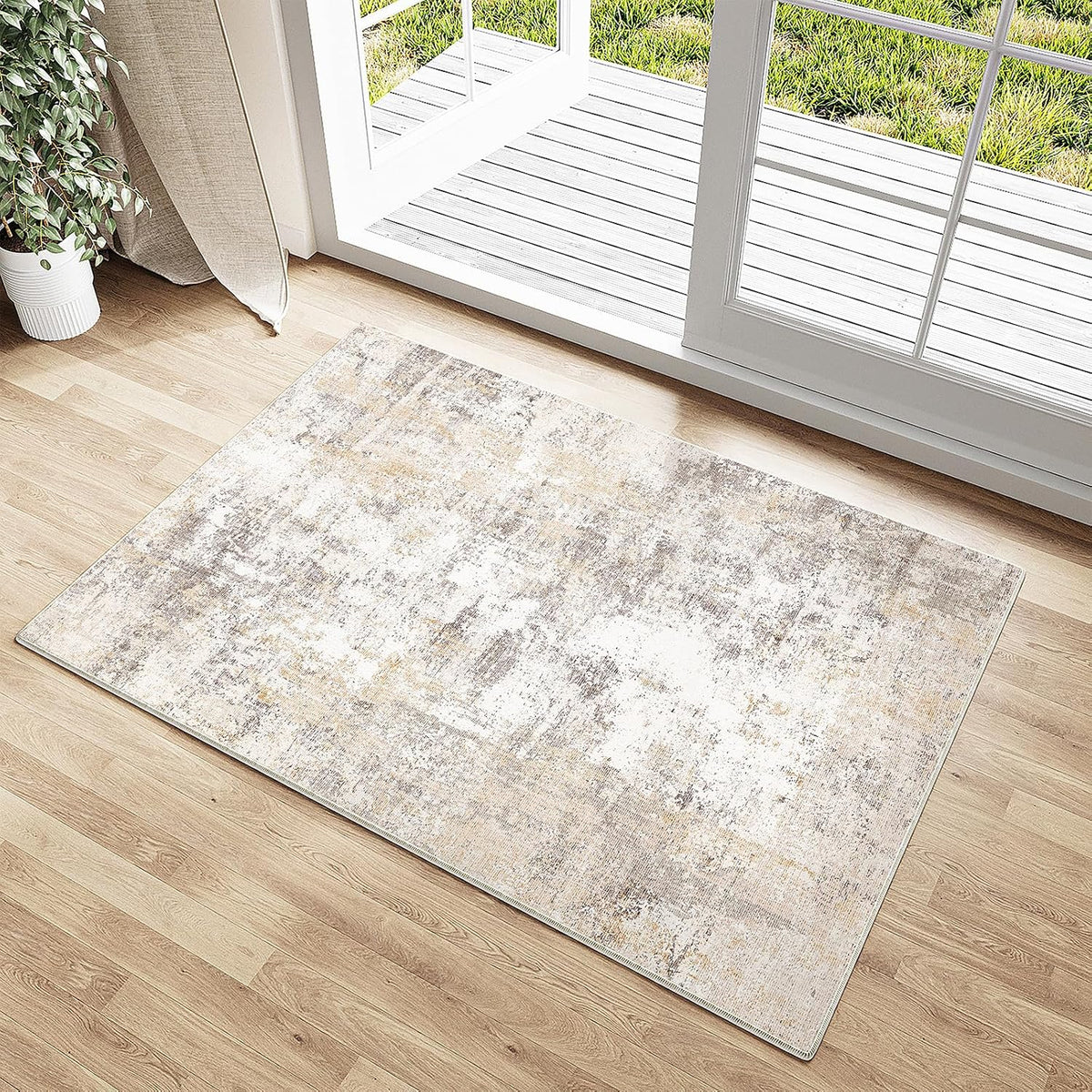 2X3 Beige Grey Abstract Area Rug
