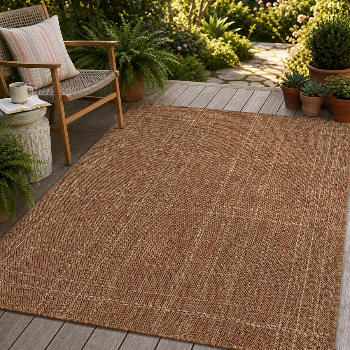 Padoor-Outdoor Rug-Patio Rug 4X6 Ft Polypropylene Indoor Outdoor Rugs Outdoor Carpet for Patio Deck Balcony Porch, Textured Weave, Durable for High Traffic, Fade-Resistant, Farmhouse Neutral Brown