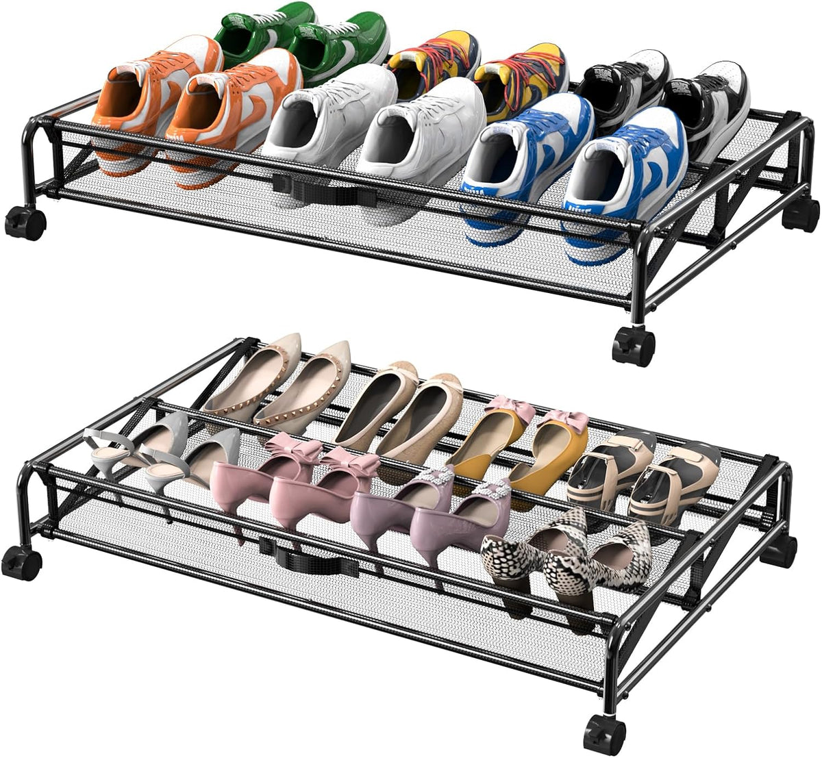 Under Bed Shoes Storage, 2 Pack Rolling Under-Bed Storage Containers
